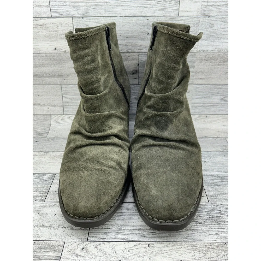 Born‎ Tarkiln Olive Green Suede Slouch Ankle Boots Men Size 9M Wood Block Heel